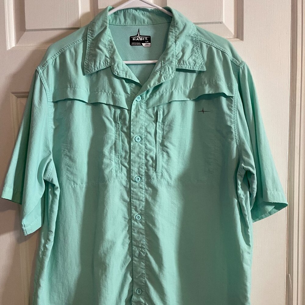 Large (L) Men's Habit Aquamarine Short Sleeve Sports Fishing Shirt
